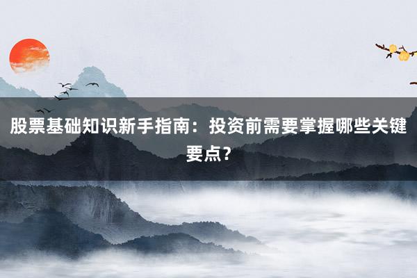 股票基础知识新手指南：投资前需要掌握哪些关键要点？
