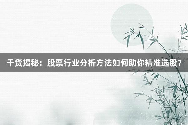 干货揭秘：股票行业分析方法如何助你精准选股？