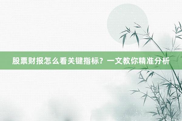 股票财报怎么看关键指标？一文教你精准分析