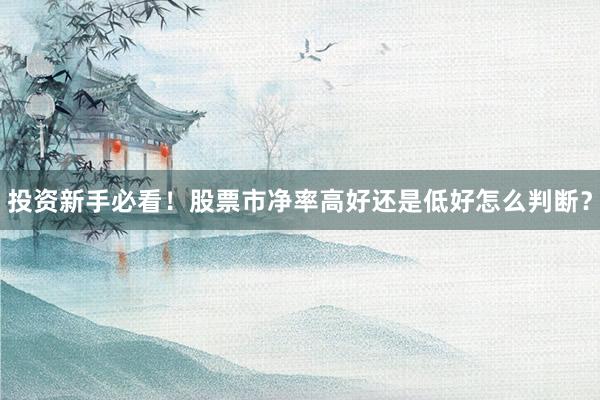 投资新手必看！股票市净率高好还是低好怎么判断？