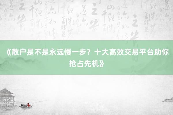 《散户是不是永远慢一步？十大高效交易平台助你抢占先机》