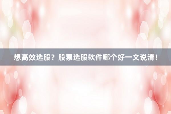 想高效选股？股票选股软件哪个好一文说清！