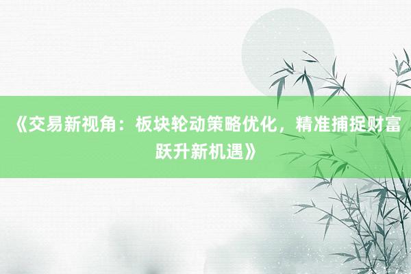 《交易新视角：板块轮动策略优化，精准捕捉财富跃升新机遇》