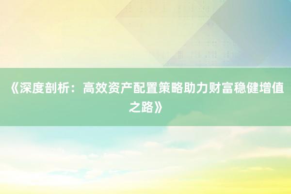 《深度剖析：高效资产配置策略助力财富稳健增值之路》