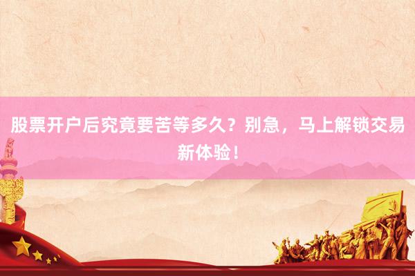 股票开户后究竟要苦等多久？别急，马上解锁交易新体验！