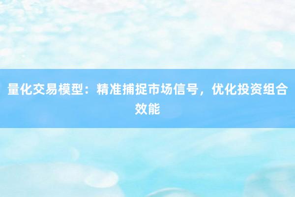 量化交易模型：精准捕捉市场信号，优化投资组合效能
