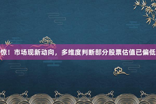 惊！市场现新动向，多维度判断部分股票估值已偏低